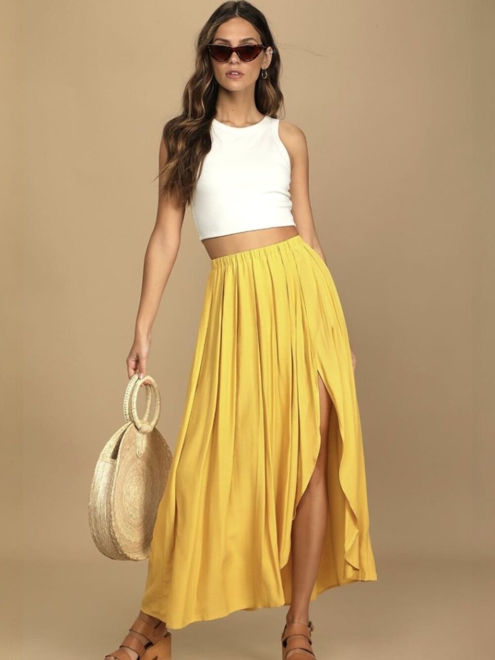 Lulus If You Pleats Yellow Pleated Maxi Skirt NWT - Picture 5 of 12